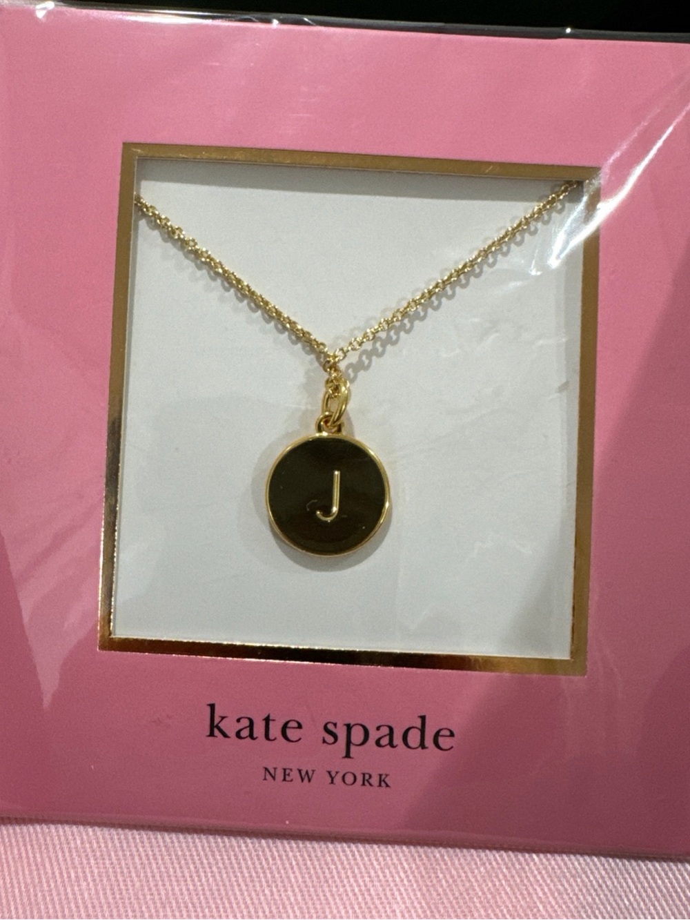 kate spade regular size Gold Initial J Pendant Necklace with Pink Display